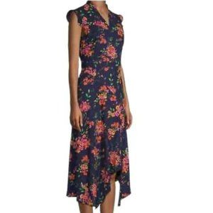Nanette Nanette Lepore Floral Asymmetrical Hem Flutter Sleeve Dress Blue Pink 6